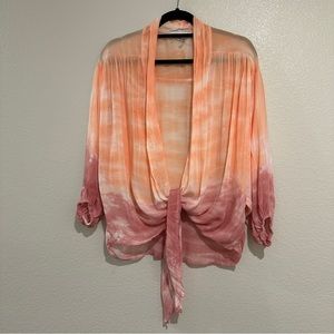 Young Fabulous & Broke Front Tie Bell Sleeve Ombre’ Top Size X- Small